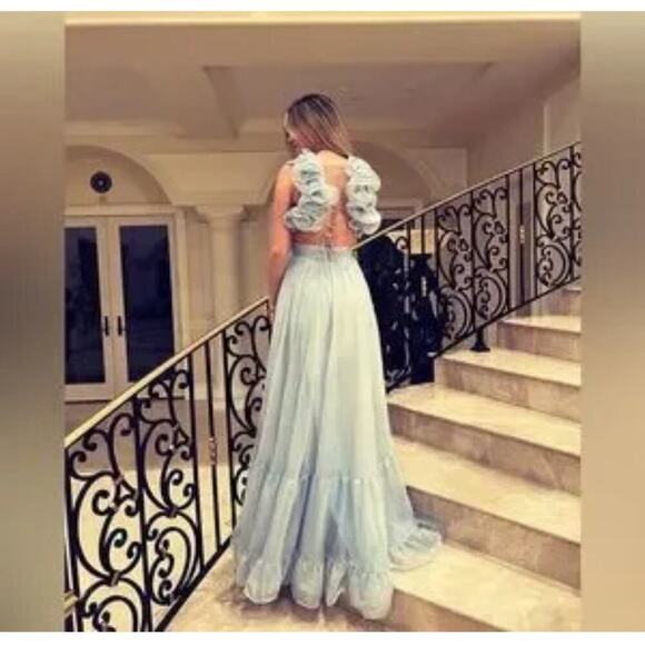 Mac Duggal 67911 Lace-Up Open-Back Formal Dress Powder Blue Size 10 NWT - Picture 10 of 13